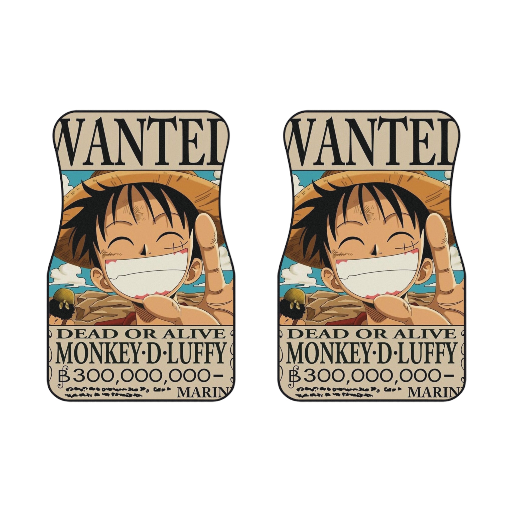 Luffy Wanted Poster Car Mats (2x Front) - OtakuSuppliers Luffy Wanted Poster Car Mats (2x Front)