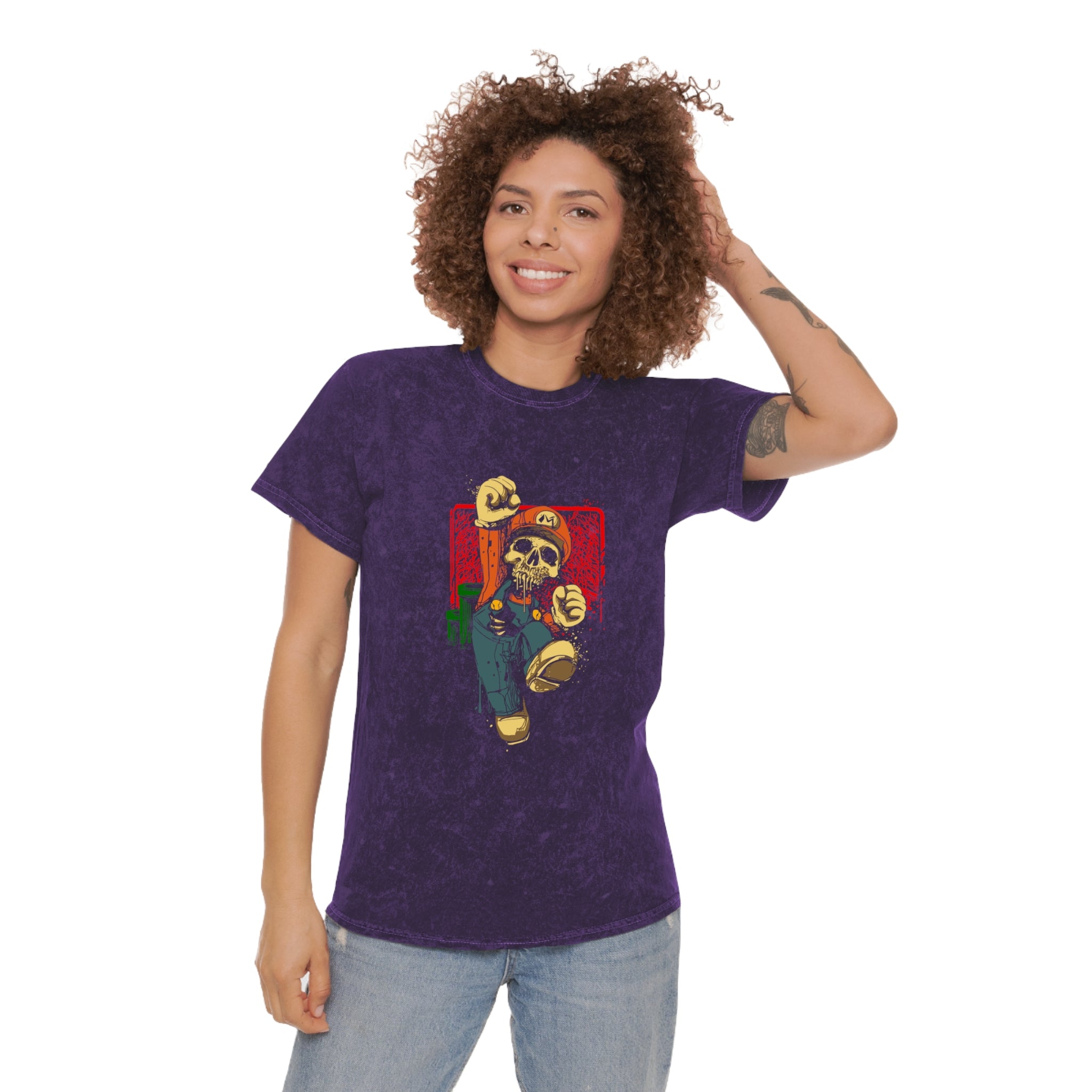 Skeleton Mario Mineral Wash T-Shirt - OtakuSuppliers Skeleton Mario Mineral Wash T-Shirt