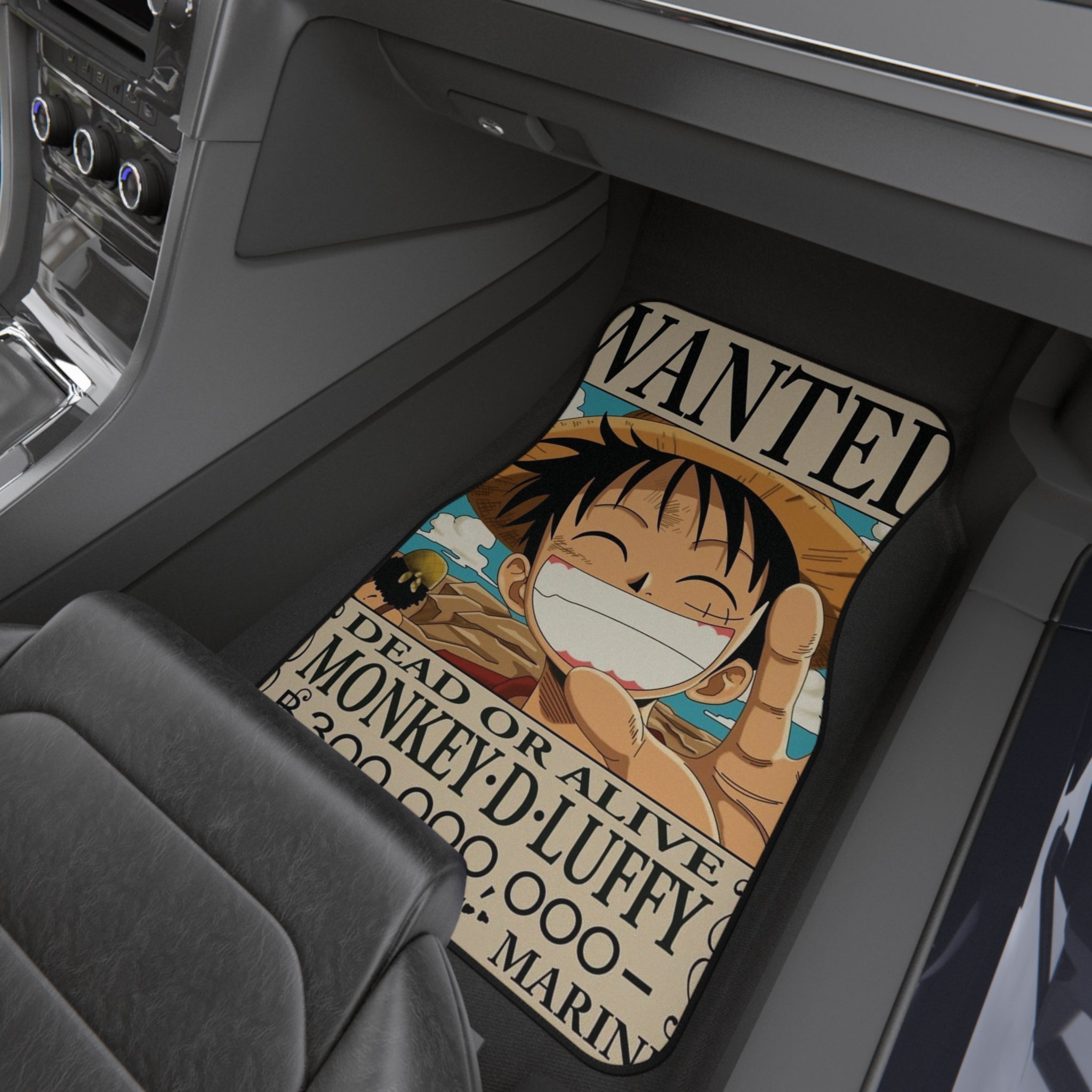 Luffy Wanted Poster Car Mats (2x Front) - OtakuSuppliers Luffy Wanted Poster Car Mats (2x Front)