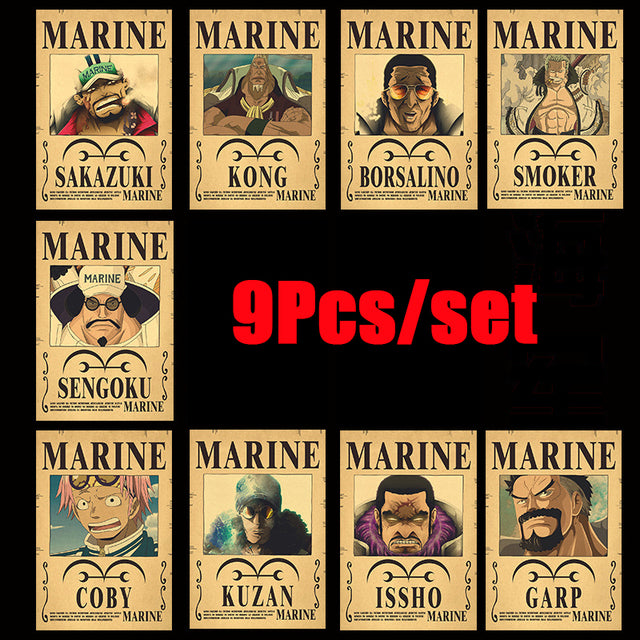 One Piece Vintage Posters - OtakuSuppliers One Piece Vintage Posters Marines 9 Pcs / 40CM X 29CM